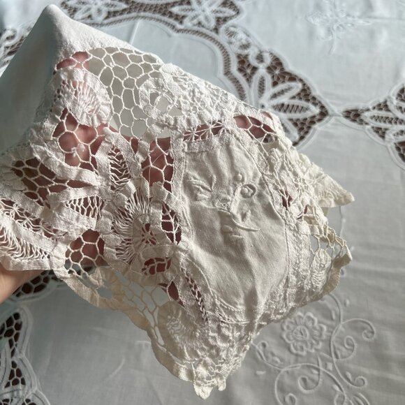 Vintage Crochet Tape Lace Dinner Napkin Table Topper Doily Basket Liner - Picture 3 of 12